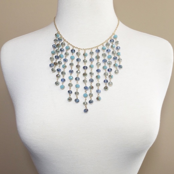 Cascading Blue Glass Beaded Necklace Earrings Set - Picture 2 of 3